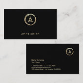 Luxe Chic Gold Circle Modern Monogram zwart Visitekaartje (Voorkant / Achterkant)