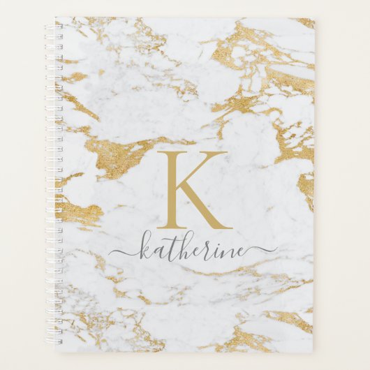 Luxe Chic Gold Folie Marmer Monogram Planner (Voorkant)