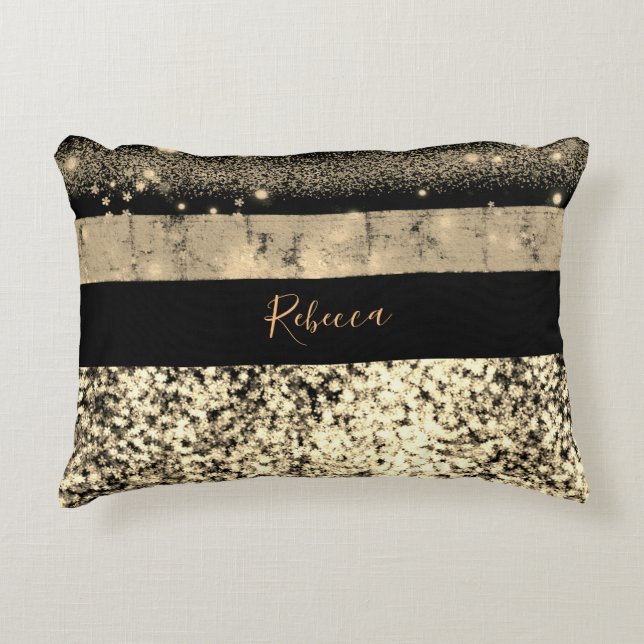 Luxe Chic Gold Glitter Signature Monogram Accent Kussen (Voorkant)