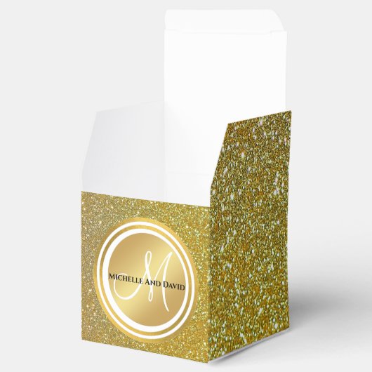 Luxe Chic Gold Glitter Signature Monogram Bedankdoosjes (Geopend)