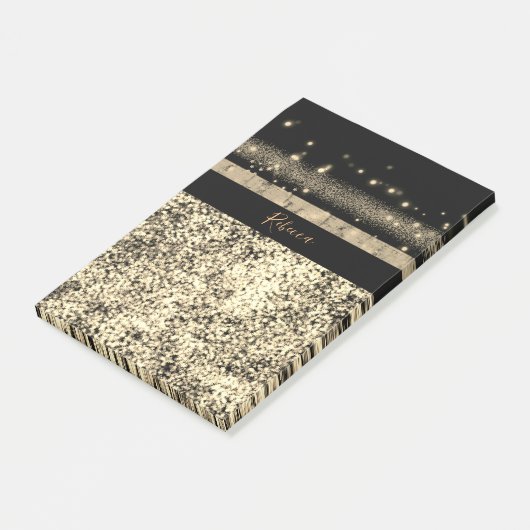Luxe Chic Gold Glitter Signature Monogram Post-it® Notes (Schuin)