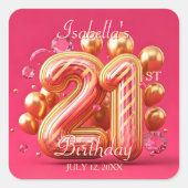 Luxe chic goud en roze 21e verjaardag vierkante sticker (Voorkant)