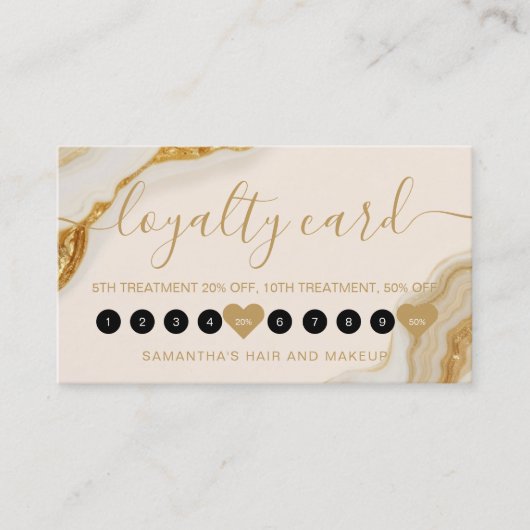 Luxe Chic Goud Marmeren Make-up 10 Klantenkaartje (Voorkant)