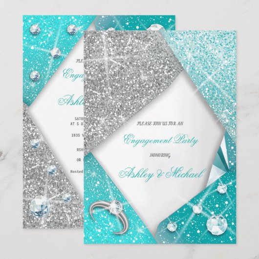 Luxe chic klasse turquoise zilveren juwelen pracht kaart (Voorkant / Achterkant)