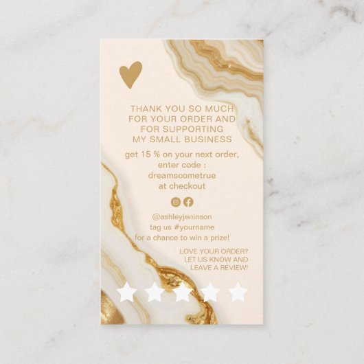 Luxe Chic Marble Gold Folie Dank u Bestelling Visitekaartje (Achterkant)