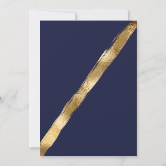 Luxe Chic Navy Gold Brushstroke Border Wedding Kaart (Achterkant)