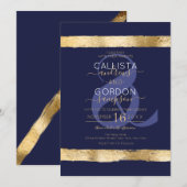 Luxe Chic Navy Gold Brushstroke Border Wedding Kaart (Voorkant / Achterkant)
