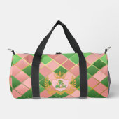 Luxe Chic Preppy Roze Groen Argyle Monogram Wapens Plunjezak (Voorkant)