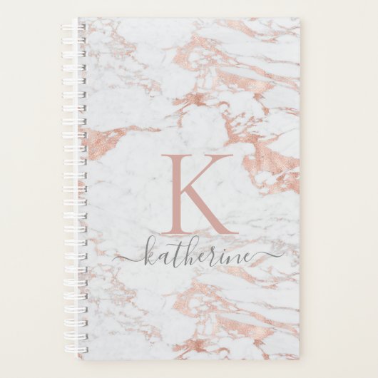 Luxe Chic Roos Gold Folie | Marmeren monogram Planner (Voorkant)