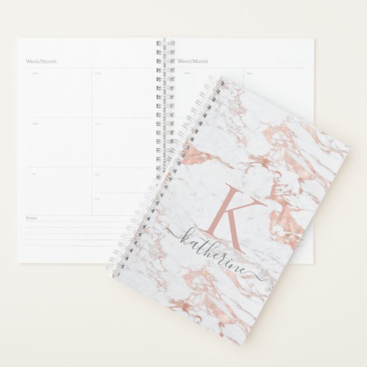 Luxe Chic Roos Gold Folie | Marmeren monogram Planner (Display)