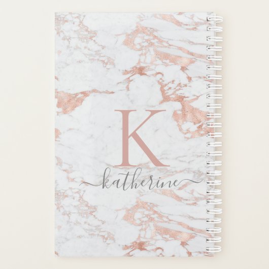 Luxe Chic Roos Gold Folie | Marmeren monogram Planner (Achterkant)