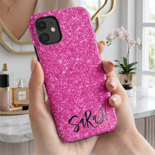 Luxe Chic Roze Glitter Glans Gepersonaliseerde Naa Case-Mate iPhone Case