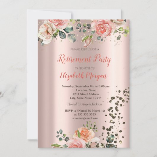 Luxe Chic Rozen Diamanten Confetti Pensioen Kaart (Voorkant)