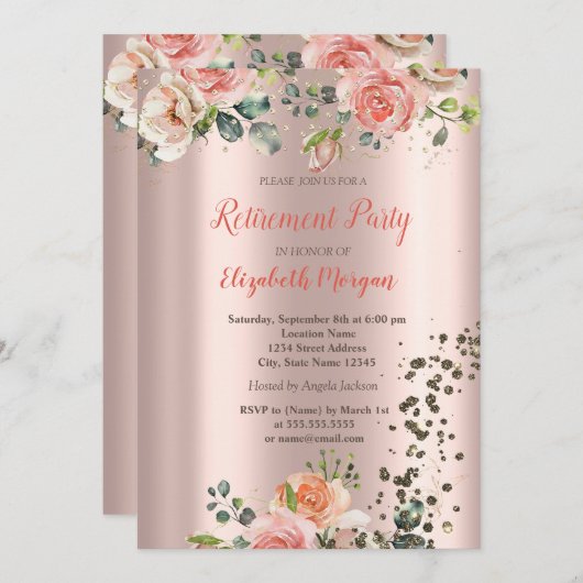 Luxe Chic Rozen Diamonds Confetti Retirement Kaart (Voorkant / Achterkant)