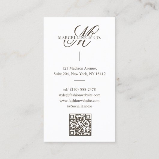 Luxe Chic Script Monogram Mode Designer Foto Visitekaartje (Achterkant)