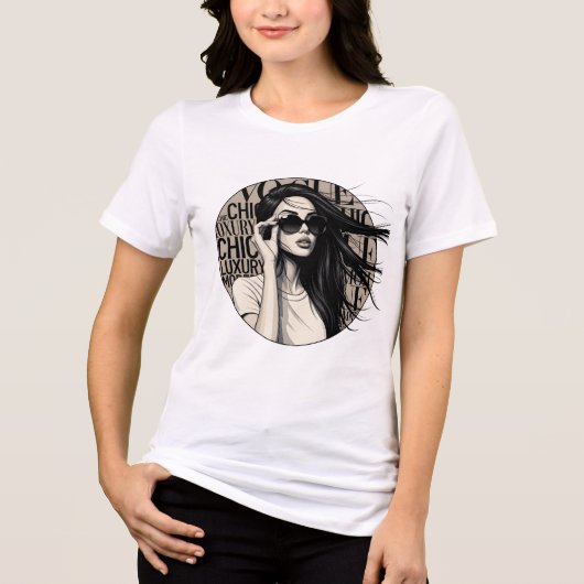 Luxe Chic Vrouw Door de Wind Geteisterd Haar Illus Tri-Blend Shirt (Voorkant)