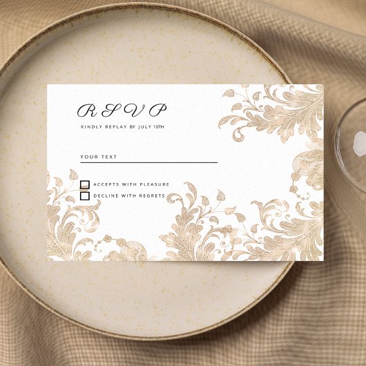Luxe chic witgouden bloemenslinger RSVP Kaart