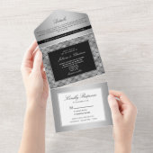 Luxe Chic Zilver Zwart Bruiloft All In One Uitnodiging (Afscheurbaar)