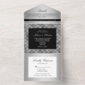 Luxe Chic Zilver Zwart Bruiloft All In One Uitnodiging (Binnen)