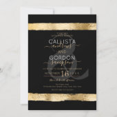 Luxe Chic Zwart Goud Brushstroke Border Wedding Kaart (Voorkant)
