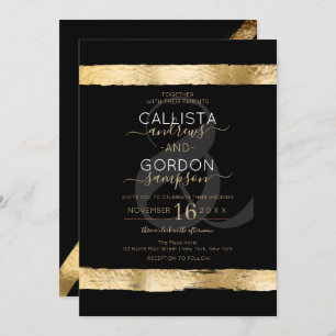 Luxe Chic Zwart Goud Brushstroke Border Wedding Kaart