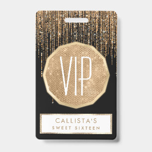 Luxe Chic Zwart Goud Glinsterend Glitter Franje Badge