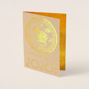 Luxe Chinese Rat Jaar 2020 papier-cut Groet C Folie Kaarten