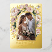 Luxe Chinoiserie Bloemen Foto Save the Date Folie Uitnodiging (Voorkant)