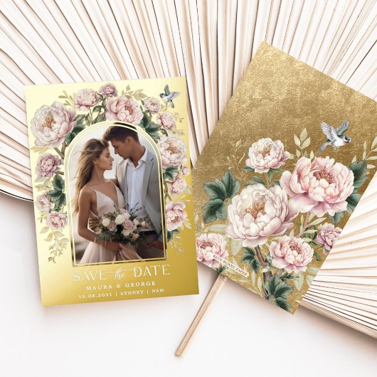 Luxe Chinoiserie Bloemen Foto Save the Date Folie Uitnodiging