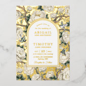 Luxe Chinoiserie Ivoor Bloemen Vogels Bruiloft Folie Uitnodiging (Voorkant)