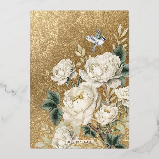 Luxe Chinoiserie Ivoor Bloemen Vogels Bruiloft Folie Uitnodiging (Achterkant)