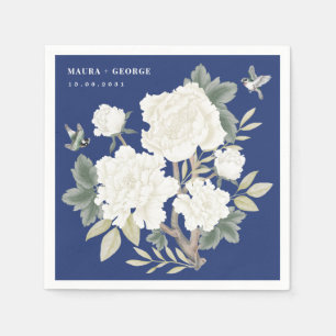 Luxe Chinoiserie Marine Blauw Ivoor Bloemen Huweli Servet