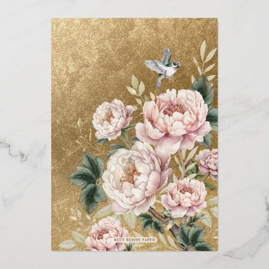 Luxe Chinoiserie Pioen Bloemen Vogels Bruiloft Folie Uitnodiging (Achterkant)