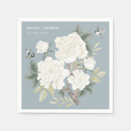 Luxe Chinoiserie Stoffig Blauw Ivoor Bloemen Bruil Servet