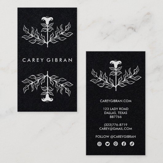 Luxe chique elegante lelie lijn tekening op maat visitekaartje (Voorkant / Achterkant)