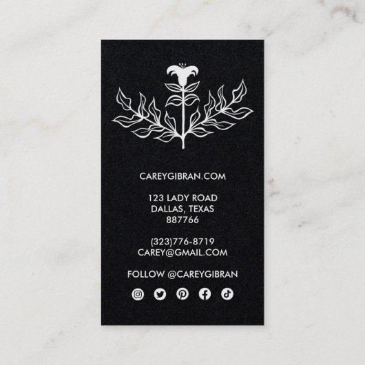 Luxe chique elegante lelie lijn tekening op maat visitekaartje (Achterkant)