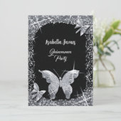 luxe chique glitter zwart zilver Vlinder elegant Kaart (Staand voorkant)