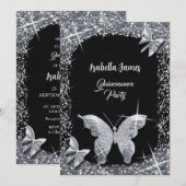 luxe chique glitter zwart zilver Vlinder elegant Kaart (Voorkant / Achterkant)