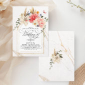 Luxe chique kalligrafie roze bloemenbruiloft kaart