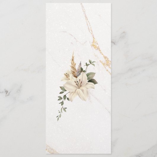 Luxe chique kalligrafie roze bloemenbruiloft menu (Achterkant)