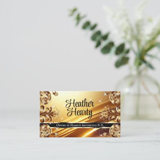 Luxe chique luxe zwart gouden ombre  visitekaartje (Staand voorkant)