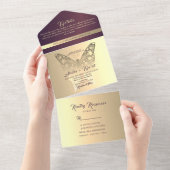 Luxe chique Paarse bruiloft All In One Uitnodiging (Afscheurbaar)