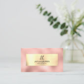 Luxe chique roze goud monogram visitekaartje (Staand voorkant)
