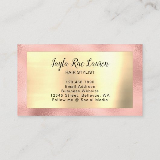 Luxe chique roze goud monogram visitekaartje (Achterkant)