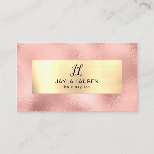 Luxe chique roze goud monogram visitekaartje (Voorkant)