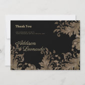 Luxe chique zwart goud bloemenkant Dank U Kaart (Voorkant)