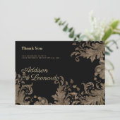 Luxe chique zwart goud bloemenkant Dank U Kaart (Staand voorkant)