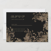 Luxe chique zwart goud bloemenkant RSVP Kaart (Voorkant)