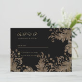 Luxe chique zwart goud bloemenkant RSVP Kaart (Staand voorkant)