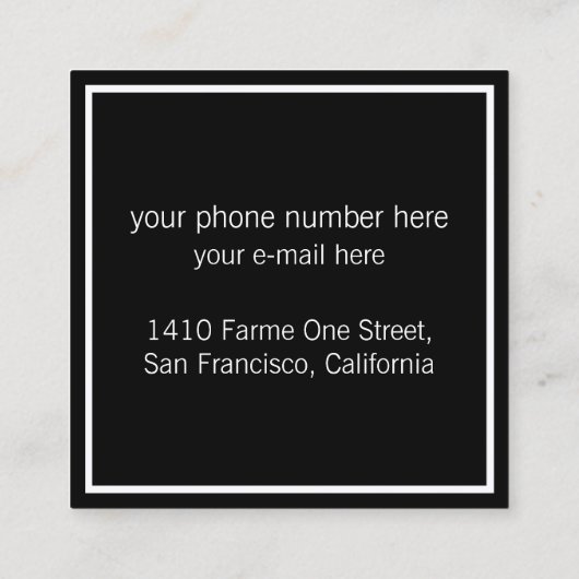 Luxe chique zwart vierkant pro vierkante visitekaartje (Achterkant)